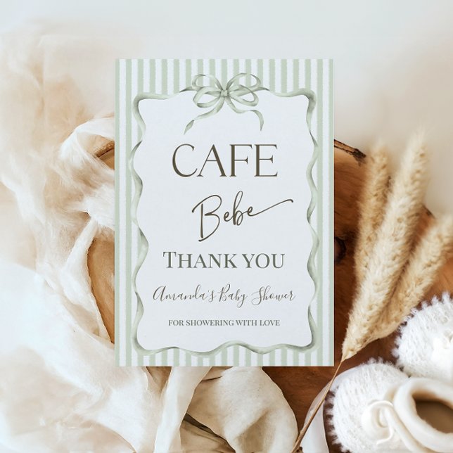 Retro Neutral Bow Cafe Bebe Coffee Baby Shower Thank You Card (Creator Uploaded)