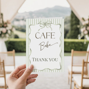 Retro Neutral Bow Cafe Bebe Coffee Baby Shower Thank You Card