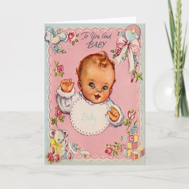 Retro New Baby Greeting Card (Front)