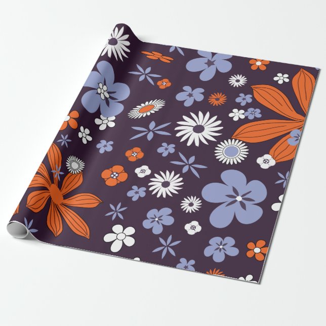 Retro New Design Floral Indie Flower Drawing Aesth Wrapping Paper (Unrolled)