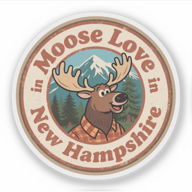 Retro New Hampshire Badge_ Moose with Mountain (Front)