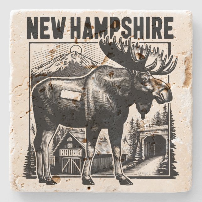 Retro New Hampshire Stone Coaster (Front)
