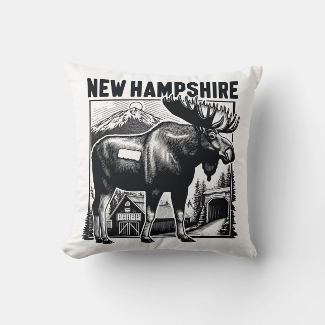 Retro New Hampshire Throw Pillow (Front)