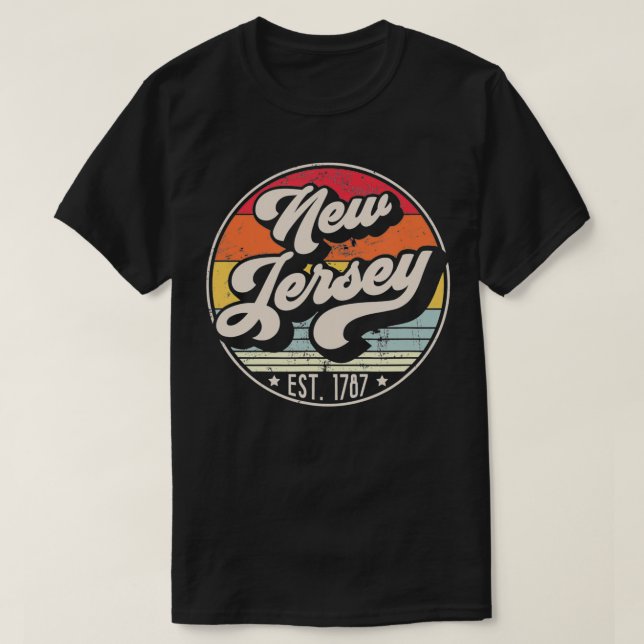 Retro New Jersey Home State NJ Cool 70s Style Suns T-Shirt (Design Front)