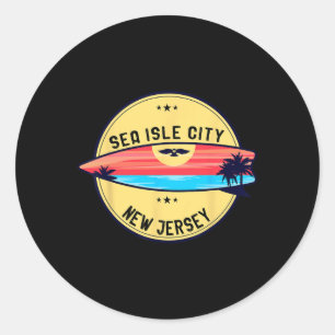 Retro New Jersey Sea Isle City Beach Surfing Classic Round Sticker