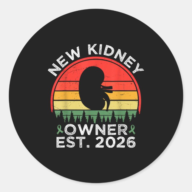 Retro New Kidney Owner Est. 2026 Kidney Transplant Classic Round Sticker (Front)