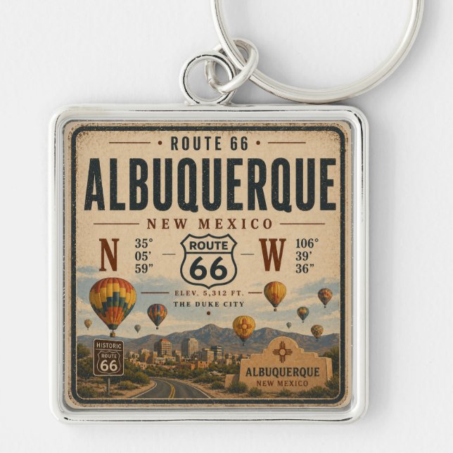 Retro New Mexico Highway Memento Keychain (Front)