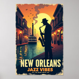 Retro New Orleans Jazz Vibes Poster de voyage