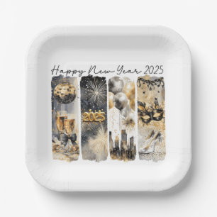 Retro New Year 2025 Paper Plate
