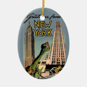 Retro New York City Greeting Ceramic Ornament
