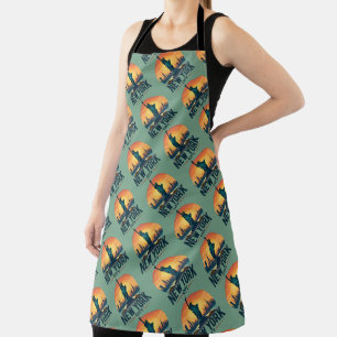 Retro New York City Skyline with Statue of Liberty Apron