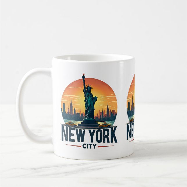 Retro New York City Skyline with Statue of Liberty Coffee Mug (Left)
