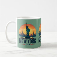 Retro New York City Skyline with Statue of Liberty