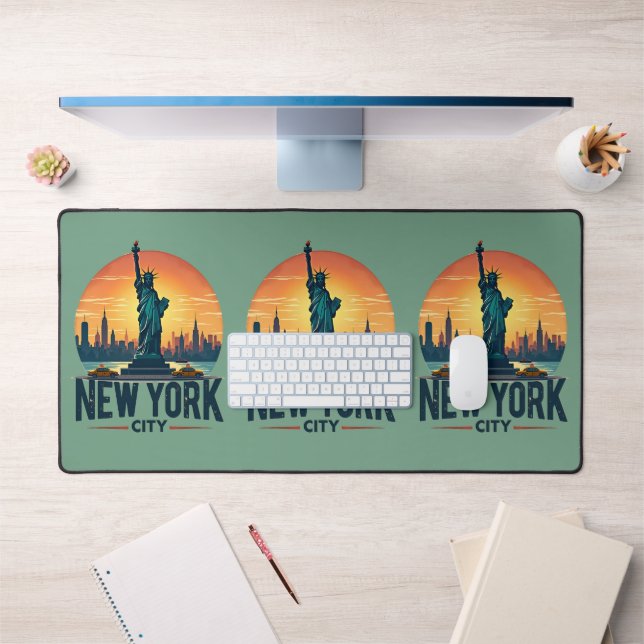 Retro New York City Skyline with Statue of Liberty Desk Mat (Office 1)