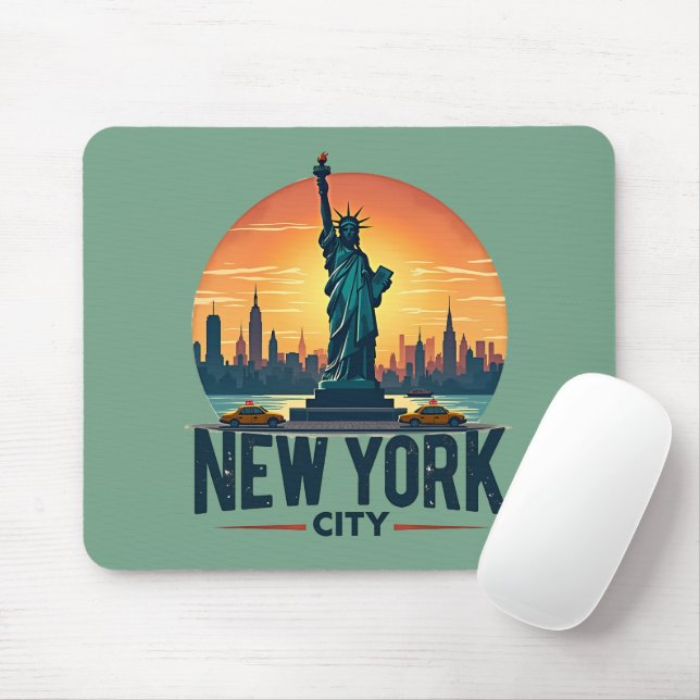 Retro New York City Skyline with Statue of Liberty Mouse Pad (With Mouse)
