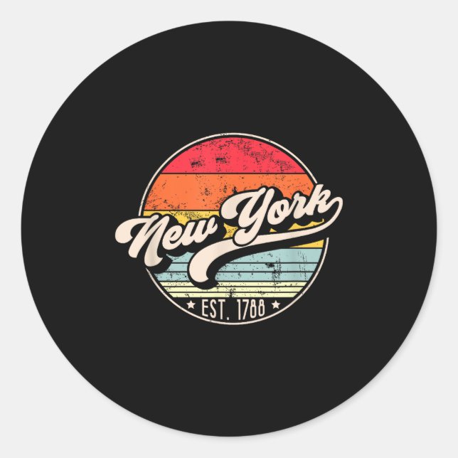 Retro New York Home State Ny Cool 70s Style Sunset Classic Round Sticker (Front)