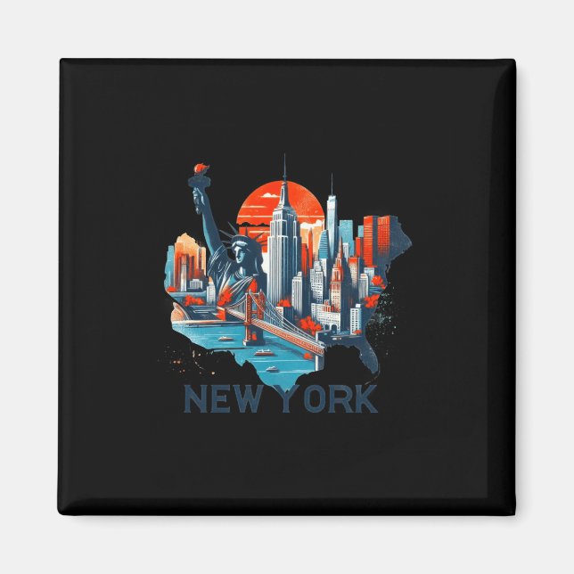 Retro New York Skyline Silhouette  Magnet (Front)