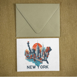 Retro New York Skyline Silhouette Postcard