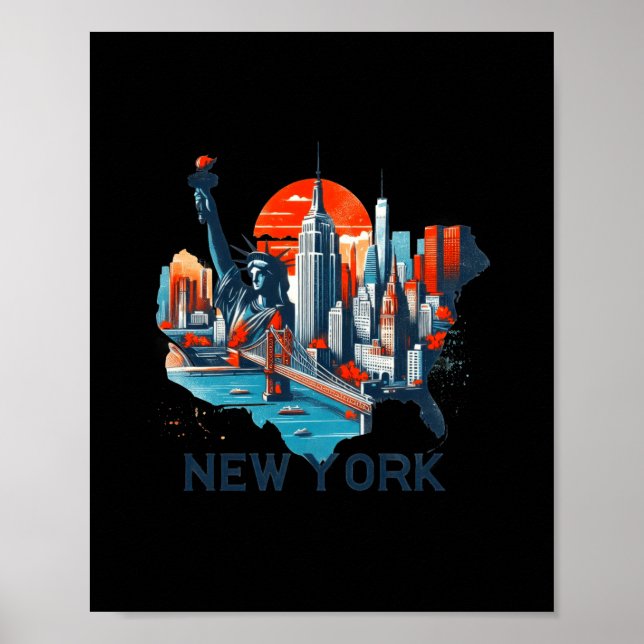 Retro New York Skyline Silhouette  Poster (Front)