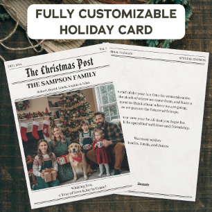 Retro Newspaper Family Christmas Photo Newsletter Holiday Card