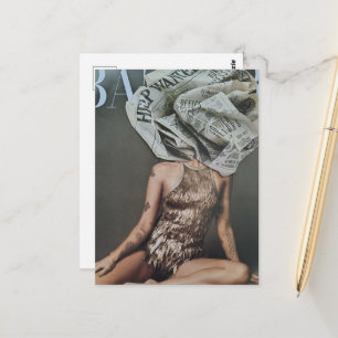 Retro Newspaper Flower Woman Collage Postcard