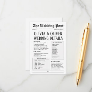 Retro newspaper wedding details  enclosure card