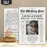 Retro Newspaper Wedding Program with Timeline Card<br><div class="desc">Make your wedding stand out from the ordinary with this beautiful classic newspaper program. Looking for a unique way to display your wedding program? Your guests will be impressed and will enjoy reading your special wedding newspaper. The timeline icons can be moved to customize the program according to your planned...</div>