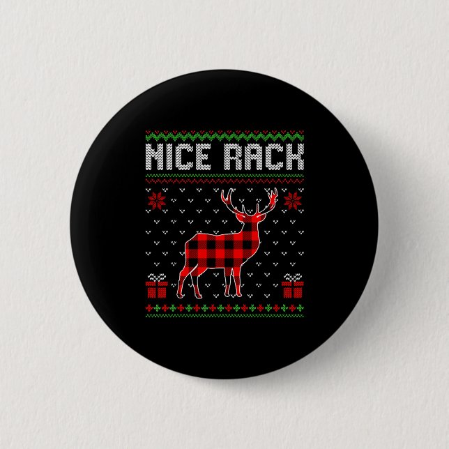 Retro Nice Rack Ugly Christmas Sweater Couples Mat 2 Inch Round Button (Front)