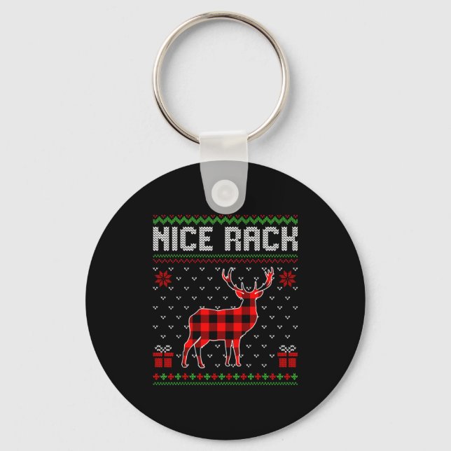 Retro Nice Rack Ugly Christmas Sweater Couples Mat Keychain (Front)