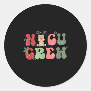 Retro Nicu Crew Christmas Lights Reindeer Neonatal Classic Round Sticker