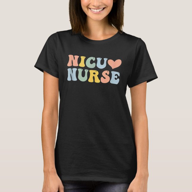 Retro NICU Nurse ICU Neonatal Groovy Team Tiny Hum T-Shirt (Front)