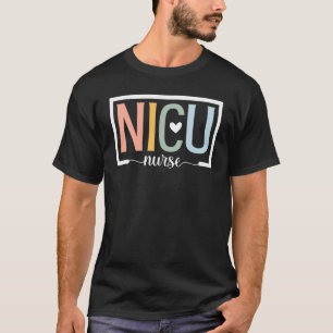 Retro NICU Nurse ICU Neonatal Rainbow Team Tiny Hu T-Shirt