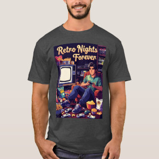 Retro Night Gaming Illustration funny boy T-Shirt
