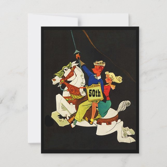 Retro Night on White Carousel Horse Invitation (Front)