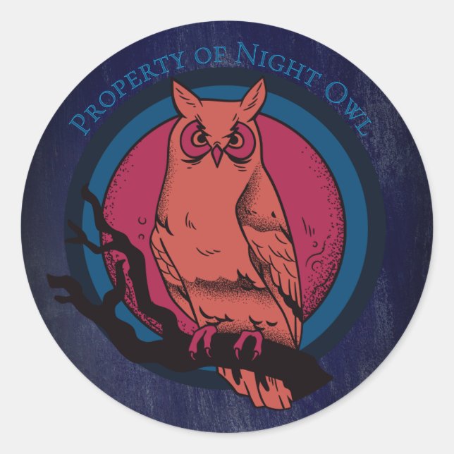 Retro Night Owl & Moon Spectrum Circle Sticker (Devant)