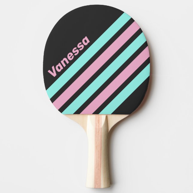 Retro Night Prism Angled Striping with Name Ping Pong Paddle (Front)