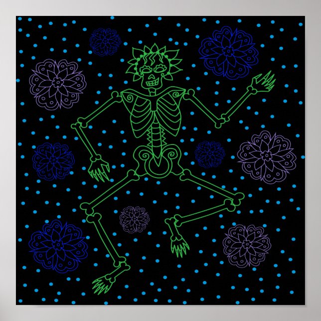 Retro Night Skeleton Polka Dots Poster (Front)
