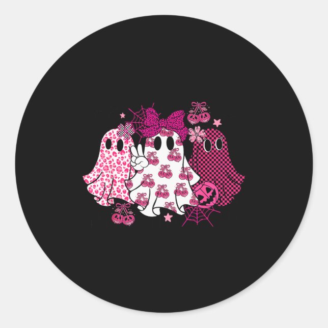 Retro Nk Leopard Pumpkin Ghost Halloween Women Gir Classic Round Sticker (Front)