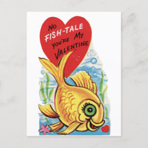Retro No Fish Tale With Hearts Postcard