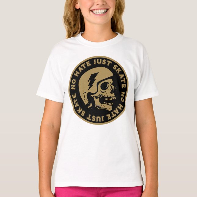 Retro no Hate Just Skate Skull T-Shirt (Front)