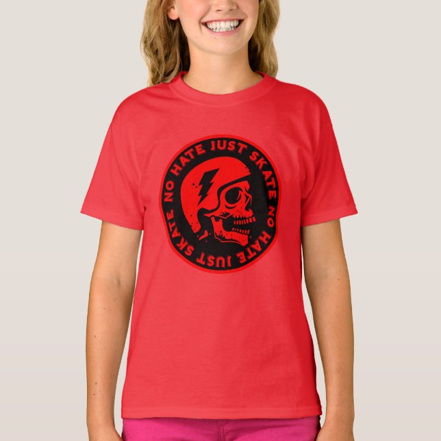 Retro no Hate Just Skate Skull T-Shirt (Front)