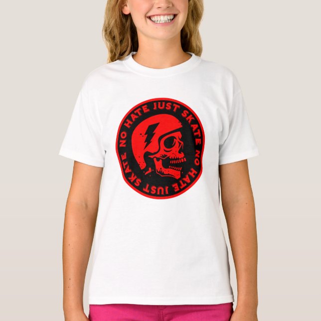 Retro no Hate Just Skate Skull T-Shirt (Front)