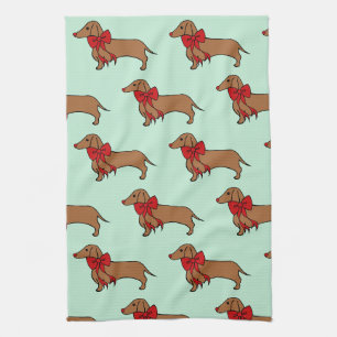 Retro Noël Dachshund serviette de cuisine cadeau