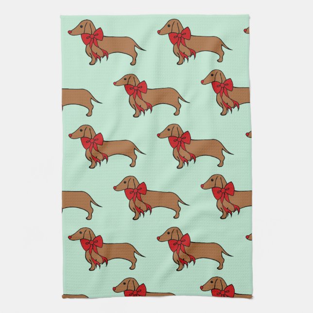 Retro Noël Dachshund serviette de cuisine cadeau (Vertical)