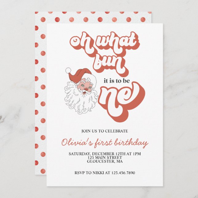 Retro Noël Père Noël Invitation d'anniversaire (Devant / Derrière)