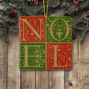Retro Noel Red and Green Decorative Holiday Ceramic Ornament