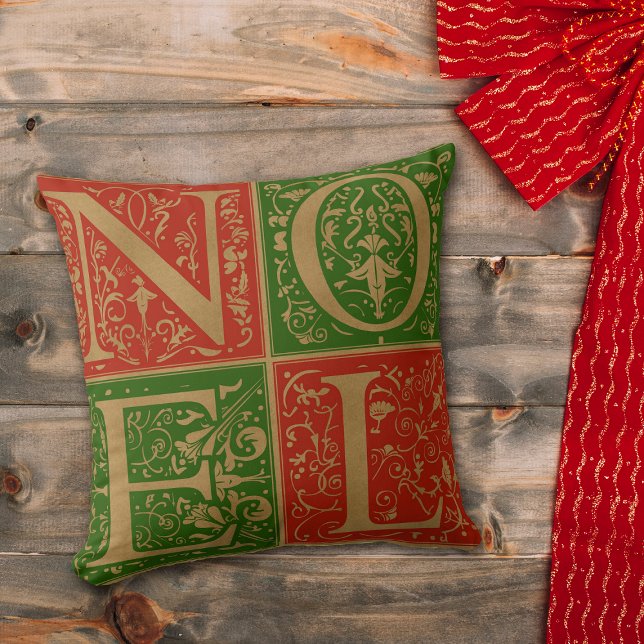 Retro Noel Red and Green Decorative Holiday Throw Pillow (Creator Uploaded)
