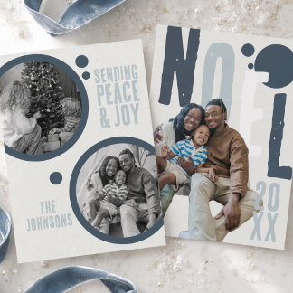 Retro Noel Typography Family Photo Christmas Holiday Card