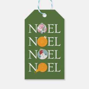 Retro Noel Vintage Ornaments Green Gold Christmas Gift Tags