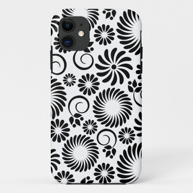 Retro noir fleurs blanches iPhone 5 Coque (Dos)